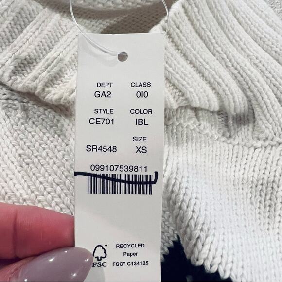 J.CREW Cotton Turtleneck Sweater in Stripe Ivory White & Black Oversized XS NEW - Picture 12 of 14